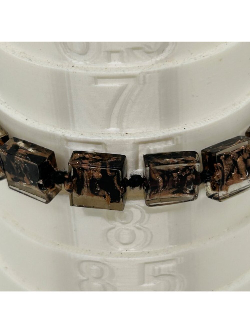 Vintage 1980s Retro Chunky Square Lucite Confetti Bead Bracelet Lobster Clasp - Picture 10 of 10